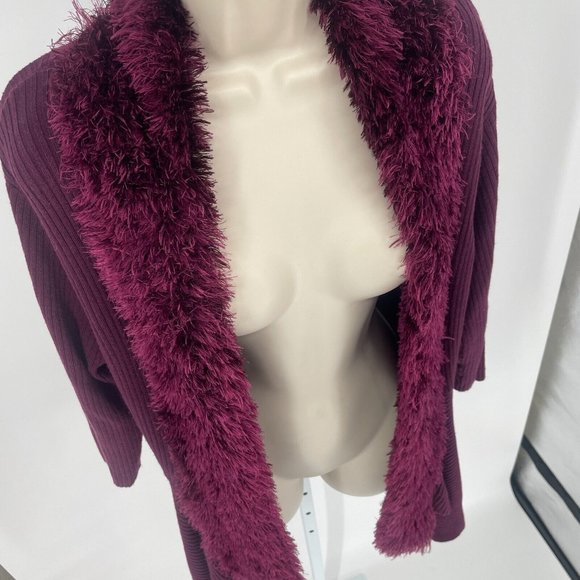 Once Again Purple Faux Fur Cardigan Sweater Medium 3/4 Sleeve Bratz Phoebe Y2K - Picture 2 of 9